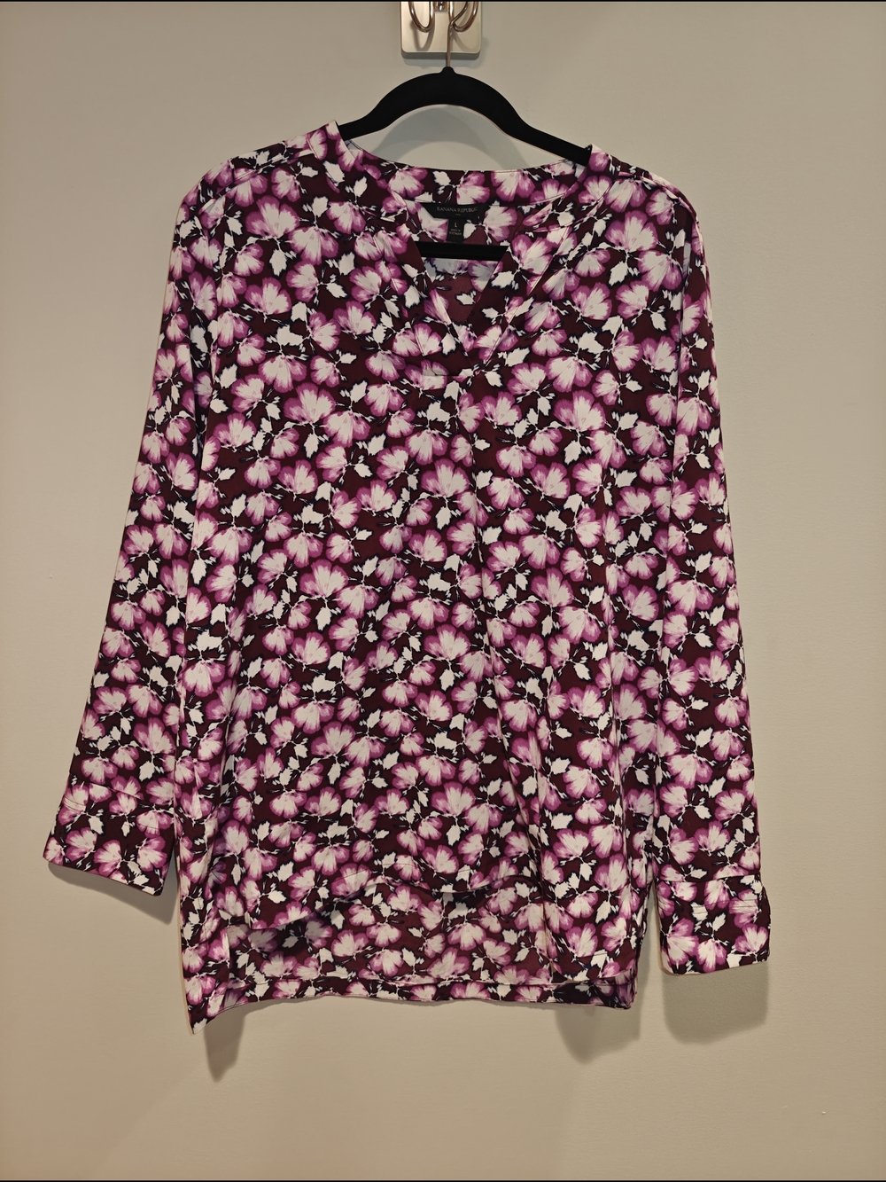 Banana Republic Purple Pink Floral V-Neck Tunic Shirt Size Large